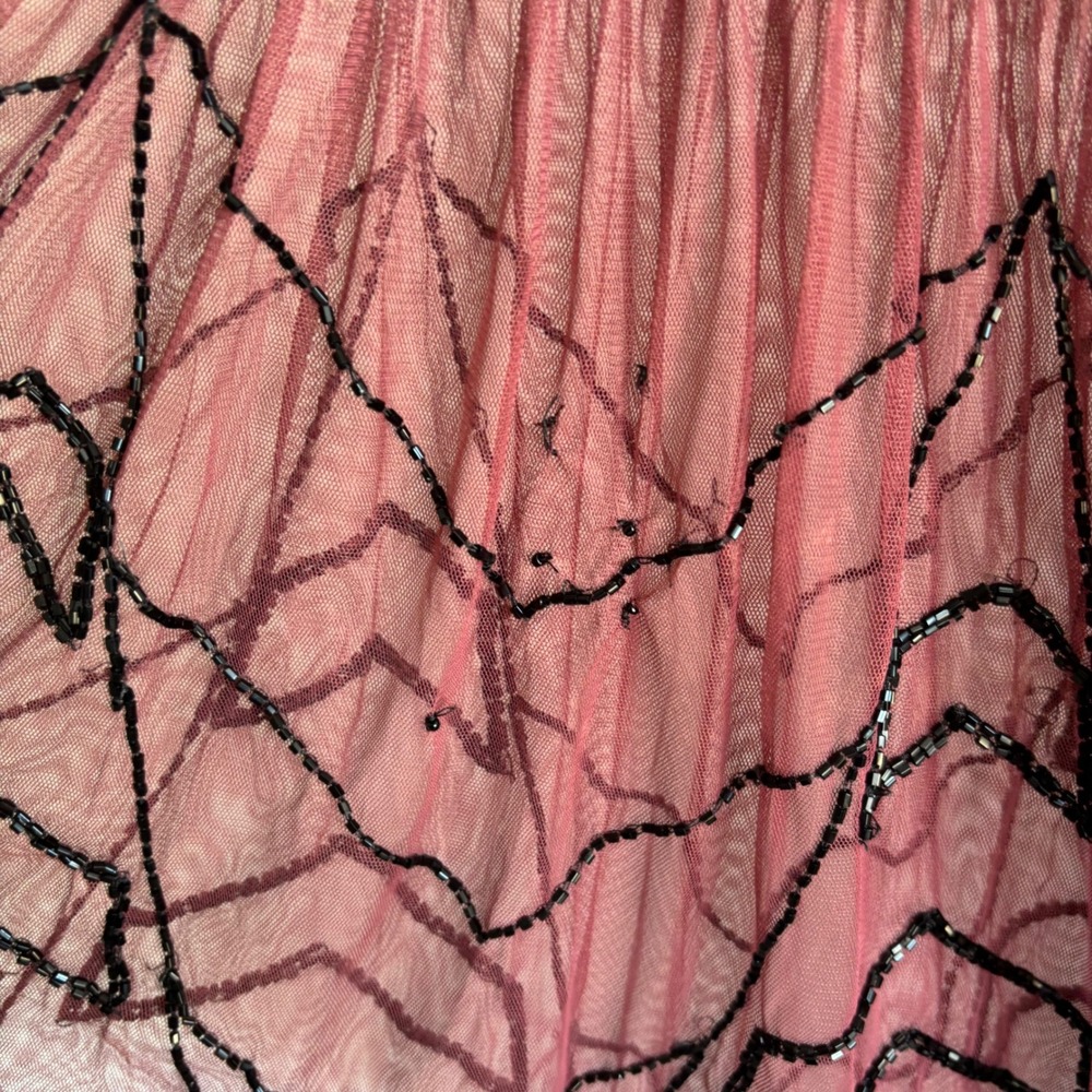 Free People Beaded Mesh Mini Dress Burgundy Wine Black Chevron Sleeveless XS - Picture 4 of 5